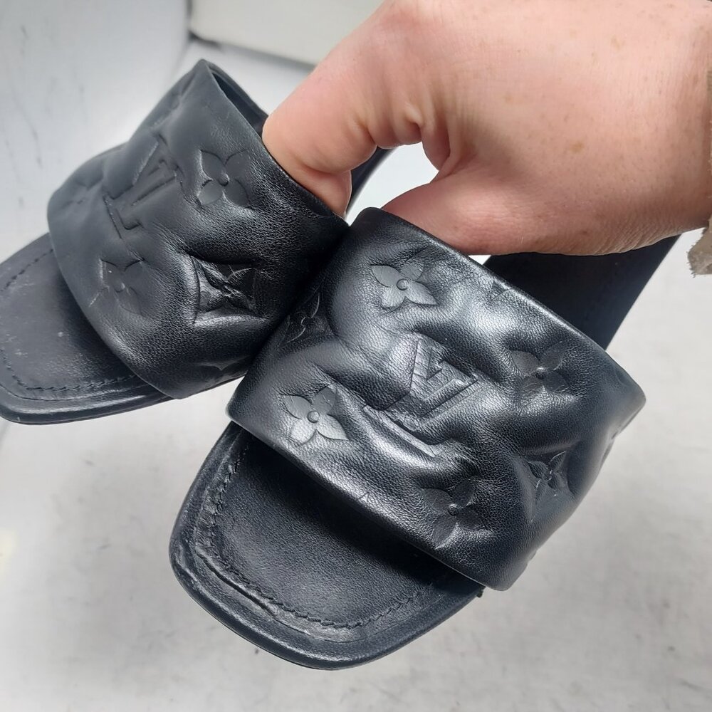 LOUIS VUITTON LV Monogram Black Embossed Revival Heel Sandal - Picture 6 of 13